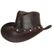 Load image into Gallery viewer, COWBOY WESTERN STYLE LEATHER HAT WITH LEATHER BAND BULL CONCHOS
