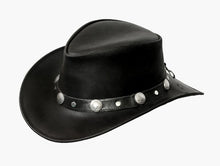 Load image into Gallery viewer, COWBOY WESTERN STYLE LEATHER HAT WITH LEATHER BAND BULL CONCHOS
